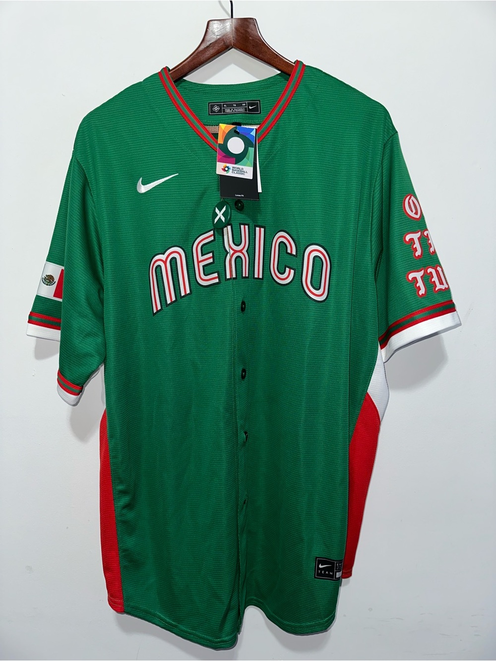 Nike Green Mexico Baseball Jersey with Red & White Accents